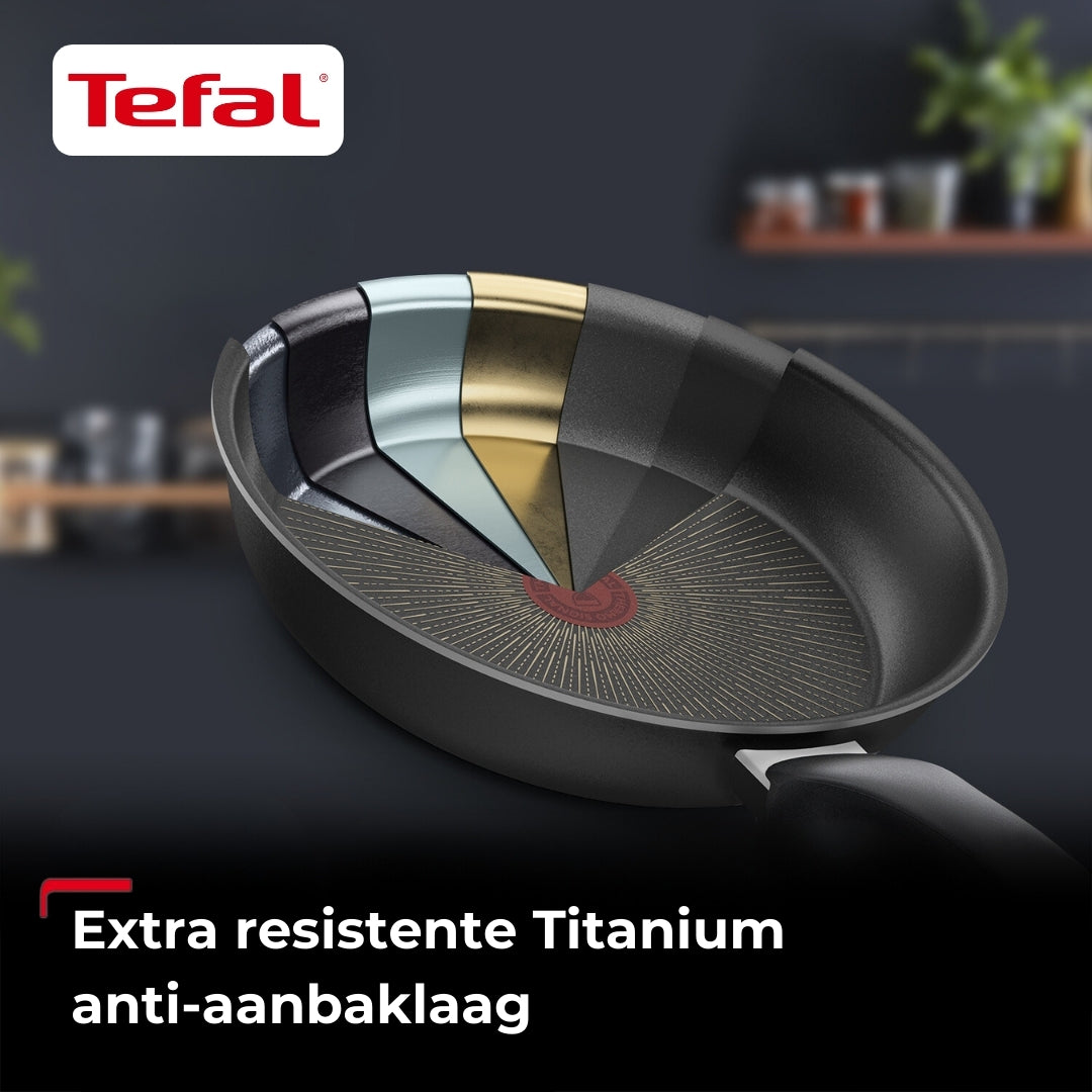 Tefal Hard Titanium Pro 4-delige Pannenset - Koekenpannen met Wokpan - Zwart