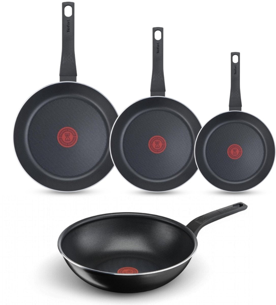 Tefal Easy Cook & Clean Pannenset - Koekenpannen 20/24/28cm + Wokpan 28cm - Niet geschikt voor Inductie - Anti-aanbaklaag - Aluminium - Zwart