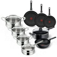 Tefal Hard Titanium Pro Komplett-Pfannenset – 9-teilig – Kochtöpfe, Bratpfannen, Wokpfanne & Schmorpfanne – Aluminium