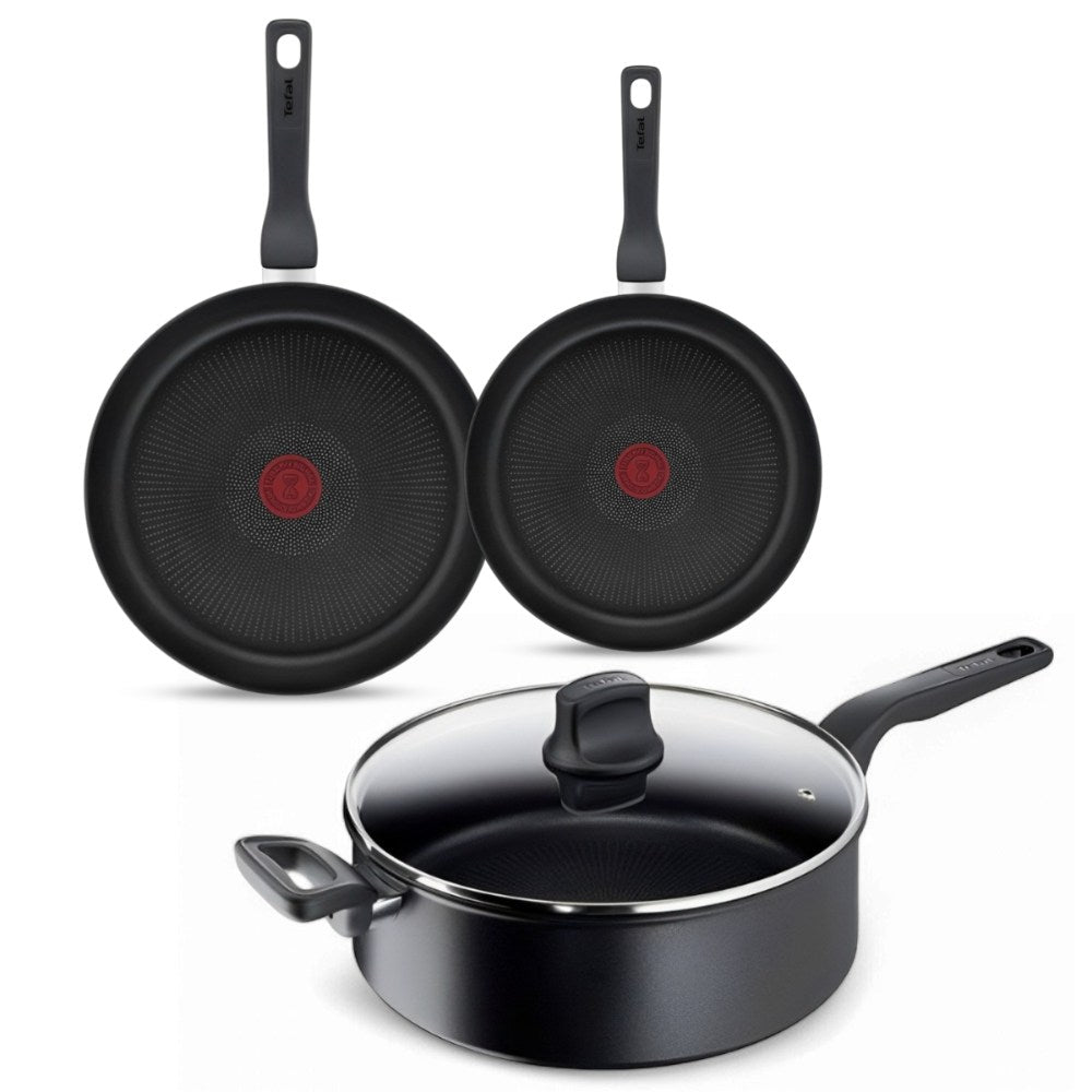 Tefal Hard Titanium Pro 3-delige Pannenset - Koekenpannen met Hapjespan - Zwart