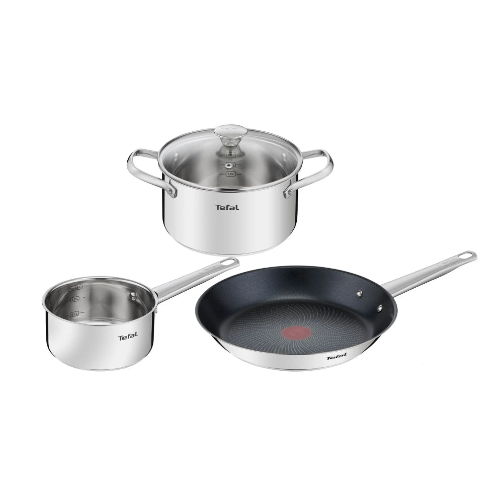 Tefal Cook Eat 3-delige Pannenset - Kookpan - Steelpan - Koekenpan - Inductie - RVS