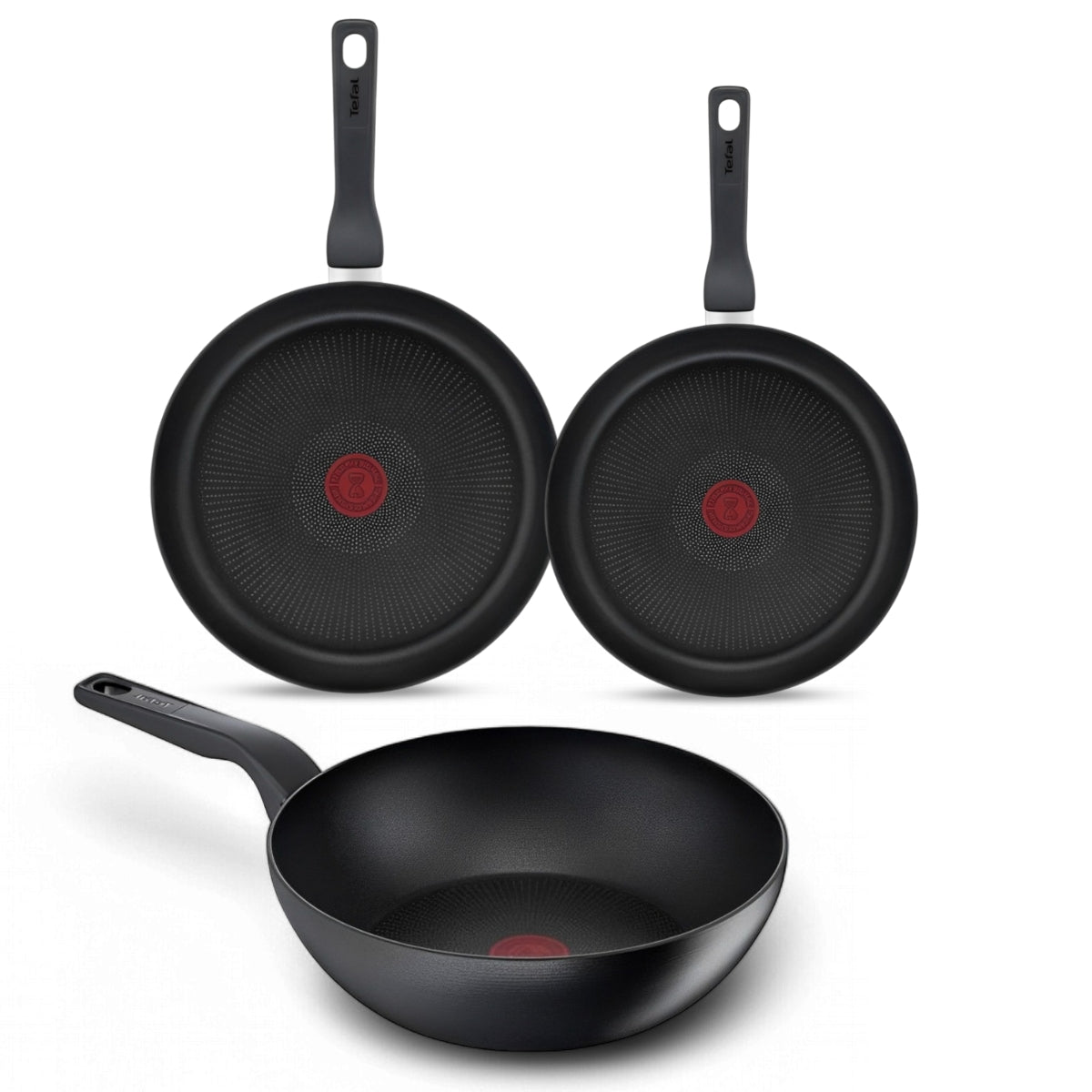 Tefal Hard Titanium Pro 3-delige Pannenset - Ø24/Ø28 cm Koekenpannen met Wokpan - Zwart
