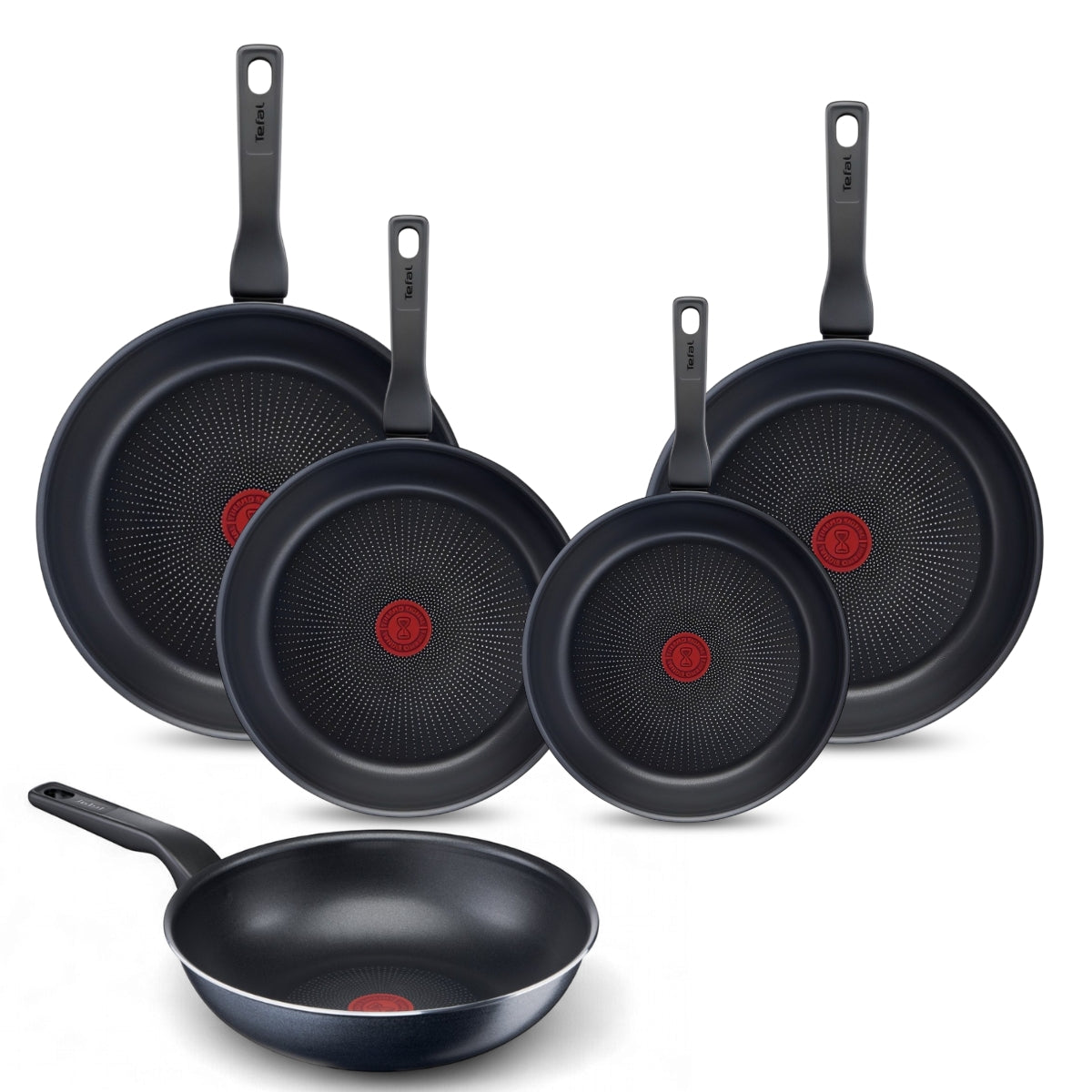 Tefal XL Force Pannenset - Koekenpannen Ø20/24/28/32cm + Wokpan Ø28cm - Niet Geschikt voor Inductie - Aluminium - Zwart