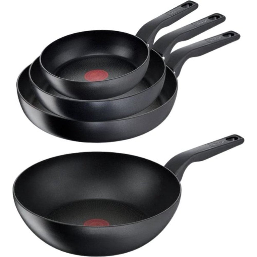 Tefal Hard Titanium Pro 4-delige Pannenset - Koekenpannen met Wokpan - Zwart