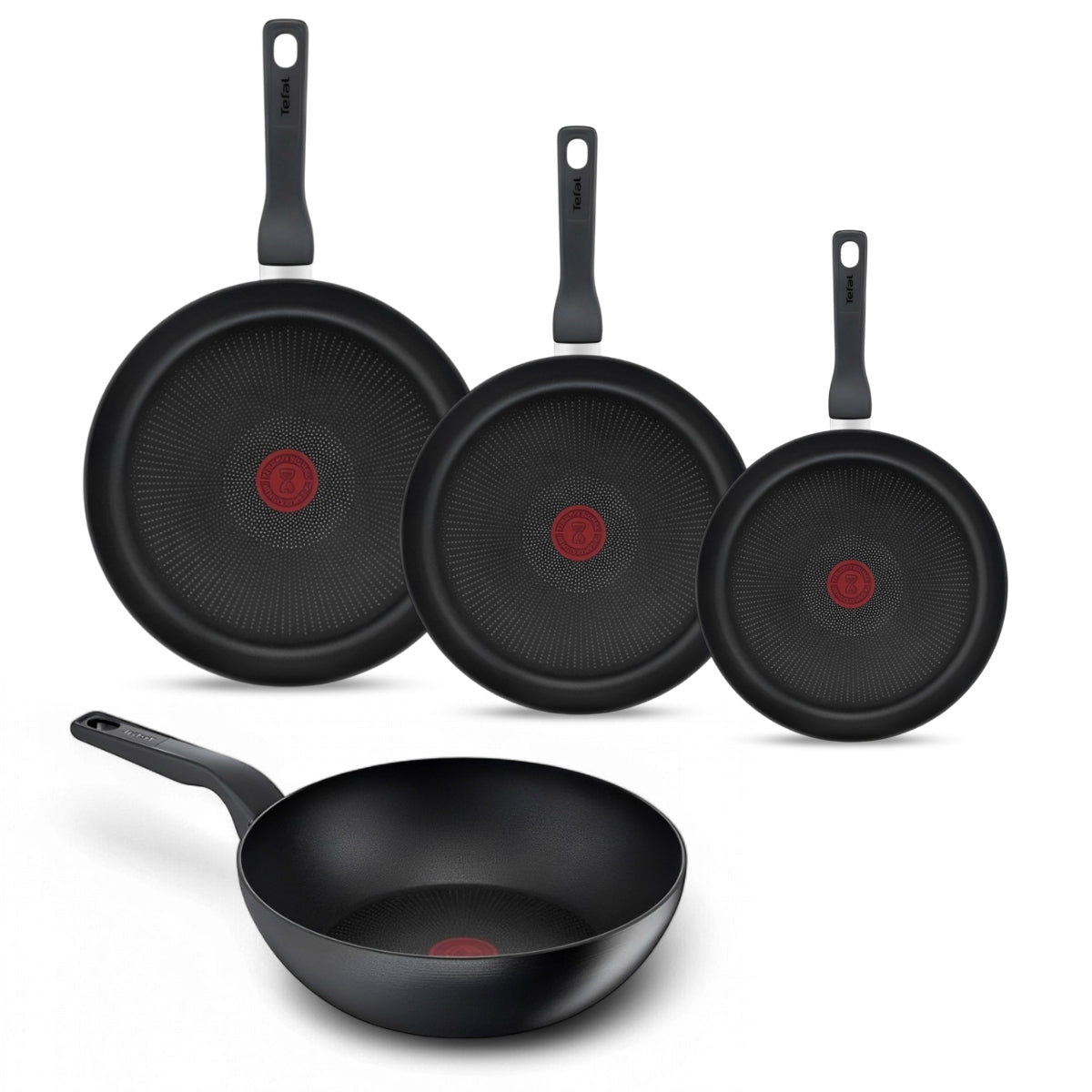 Tefal Hard Titanium Pro 4-delige Pannenset - Koekenpannen met Wokpan - Zwart
