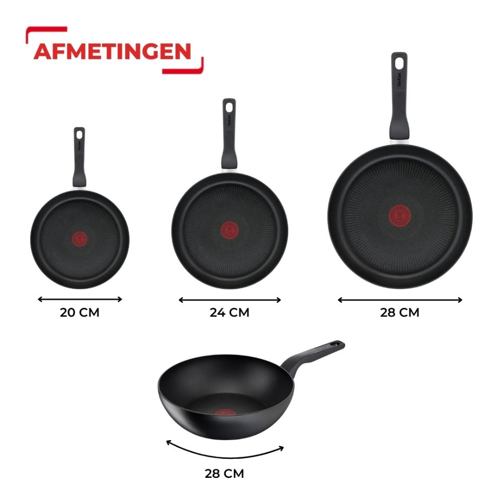 Tefal Hard Titanium Pro 4-delige Pannenset - Koekenpannen met Wokpan - Zwart