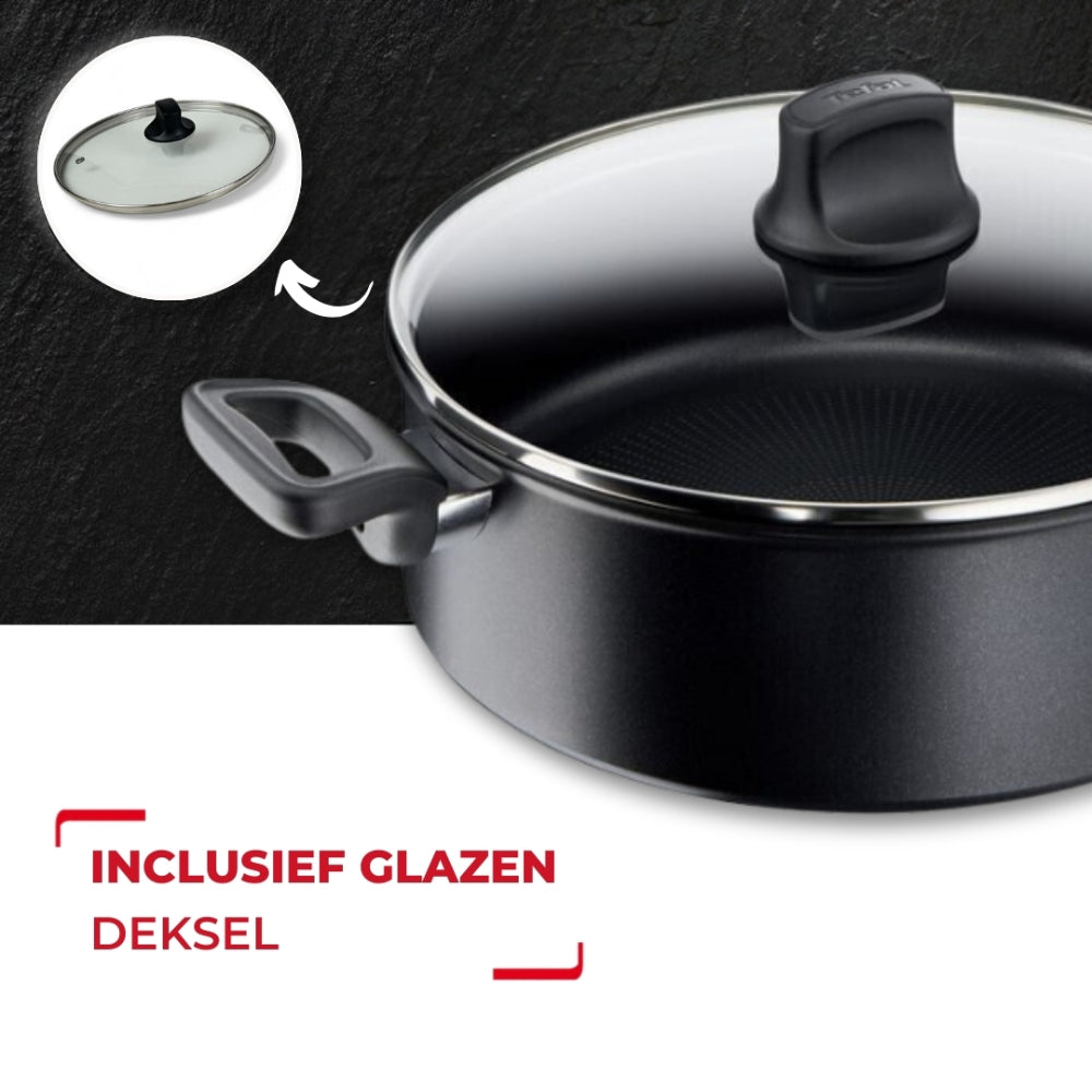 Professionele Tefal hapjespan Hard Titanium serie met glazen deksel