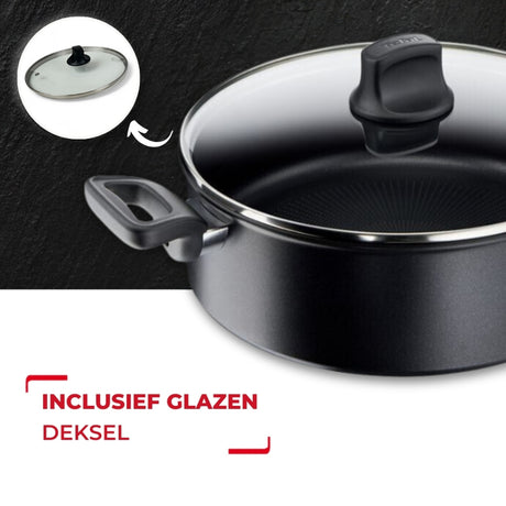Professionele Tefal hapjespan Hard Titanium serie met glazen deksel
