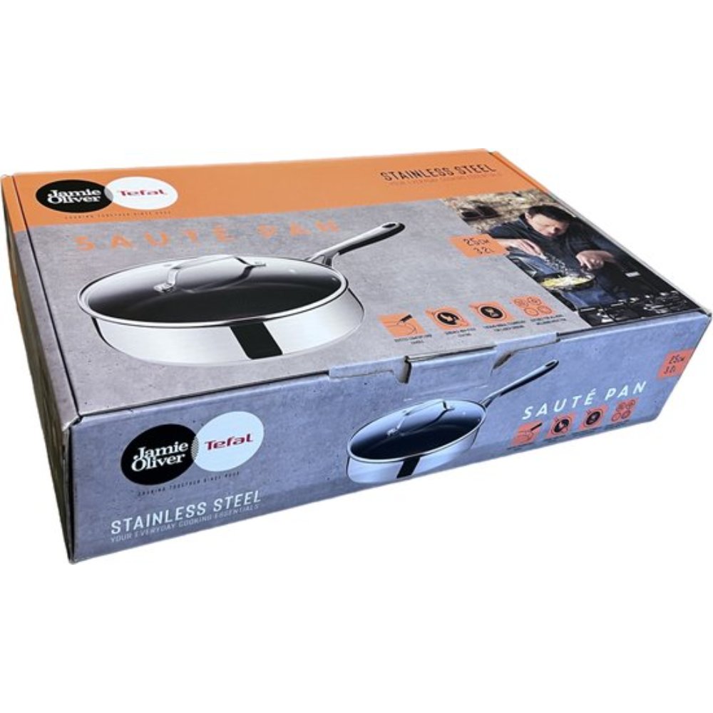 Tefal Jamie Oliver Kitchen Essentials Hapjespan met Deksel & Handgreep - Ø25cm - Inductie - RVS Pro cooking