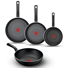 Tefal So Expert Pfannenset 4-teilig – Bratpfannen Ø 20/24/28 cm + Wokpfanne Ø 28 cm – Induktionsgeeignet – Antihaftbeschichtung – Aluminium – Schwarz
