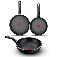 Tefal So Expert Pfannenset 3-teilig – Bratpfannen Ø 24/28 cm + Wokpfanne Ø 28 cm – Induktionsgeeignet – Antihaftbeschichtung – Aluminium – Schwarz