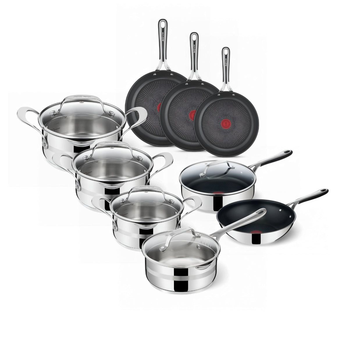 Jamie Oliver Complete Pannenset 9-delig - Koekenpannen, Wokpan, Hapjespan & Kookpannen met Deksel – RVS & Anti-aanbak – Inductiegeschikt