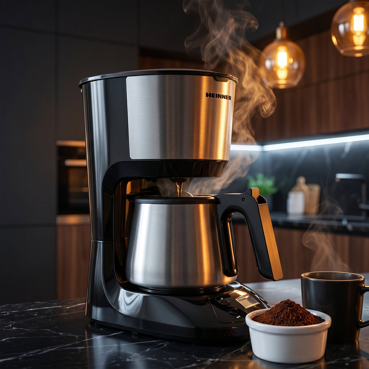 Heinner Armoure Filter Koffiezetapparaat met Timer – 1,25 L – 750W – LCD-display – Programmeerbaar – Druppelstop – Warmhoudfunctie – Automatische Uitschakeling – Zwart (7)