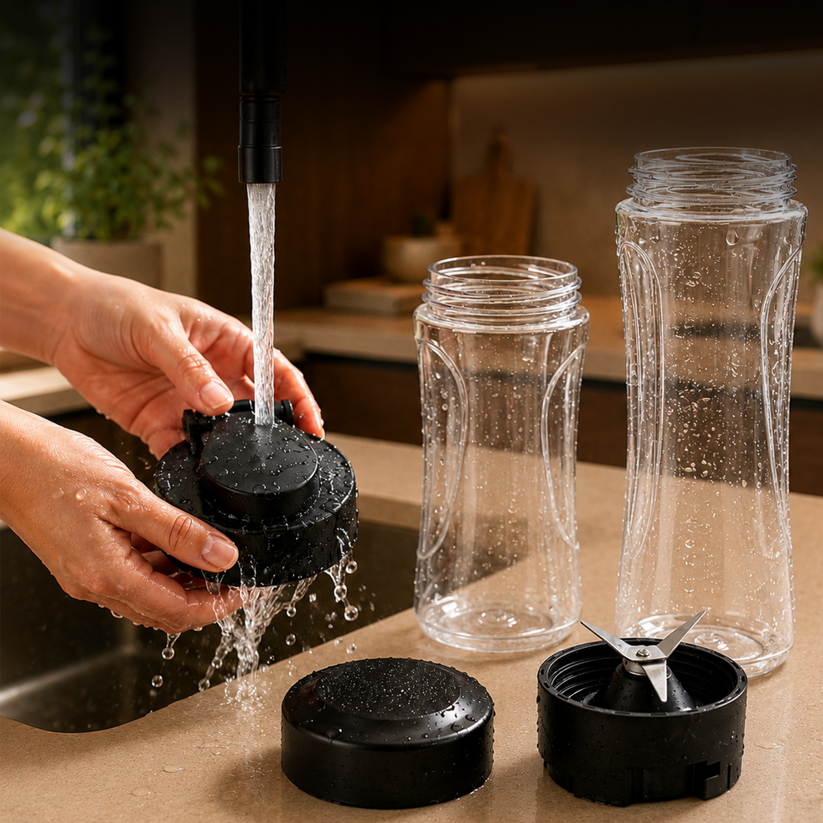 Heinner Sportblender – 400W – 19.000 rpm – 600 ml & 400 ml Tritan Bekers – BPA-vrij – 2 Ready-to-Go Deksels – RVS Messen – Inox Behuizing – Zwart/Inox (8)