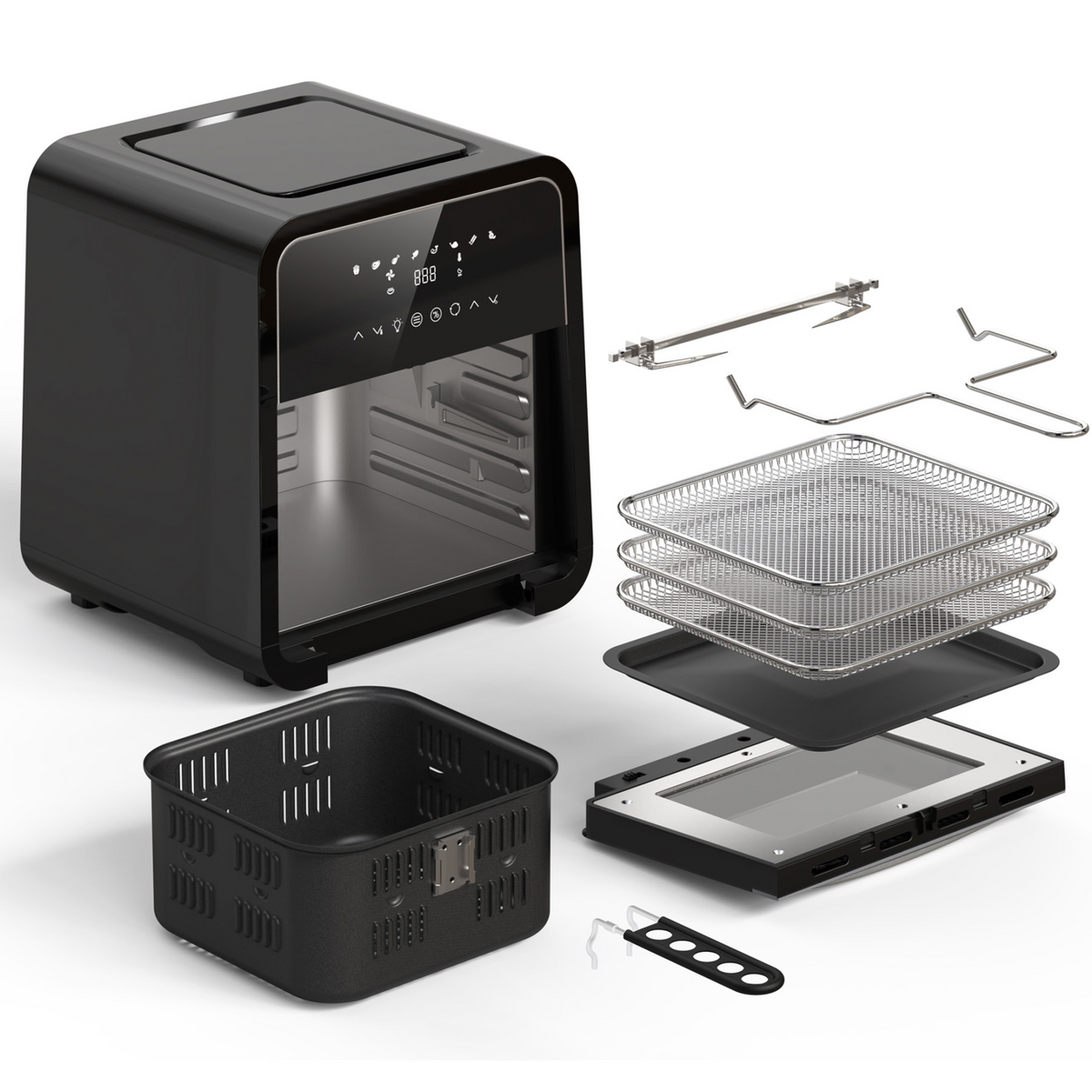 Heinner Heteluchtfriteuse – 2000W – 12L Capaciteit – Ovenfunctie – Digitaal Touchdisplay – Timer 60 min – Dehydrateren 24u – 8 Programma’s – Rotisserie – Zwart (3)