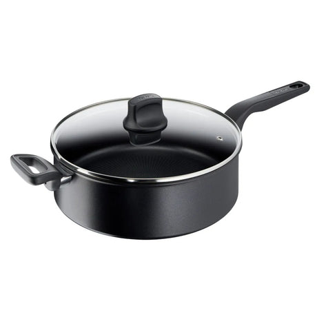 Tefal Hard Titanium Pro hapjespan zwart met deksel en rode Thermo-Signal indicato