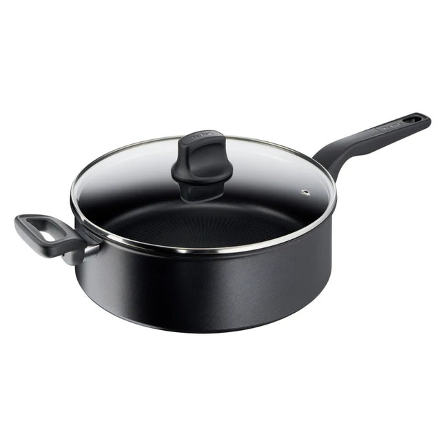 Tefal Hard Titanium Pro hapjespan zwart met deksel en rode Thermo-Signal indicato