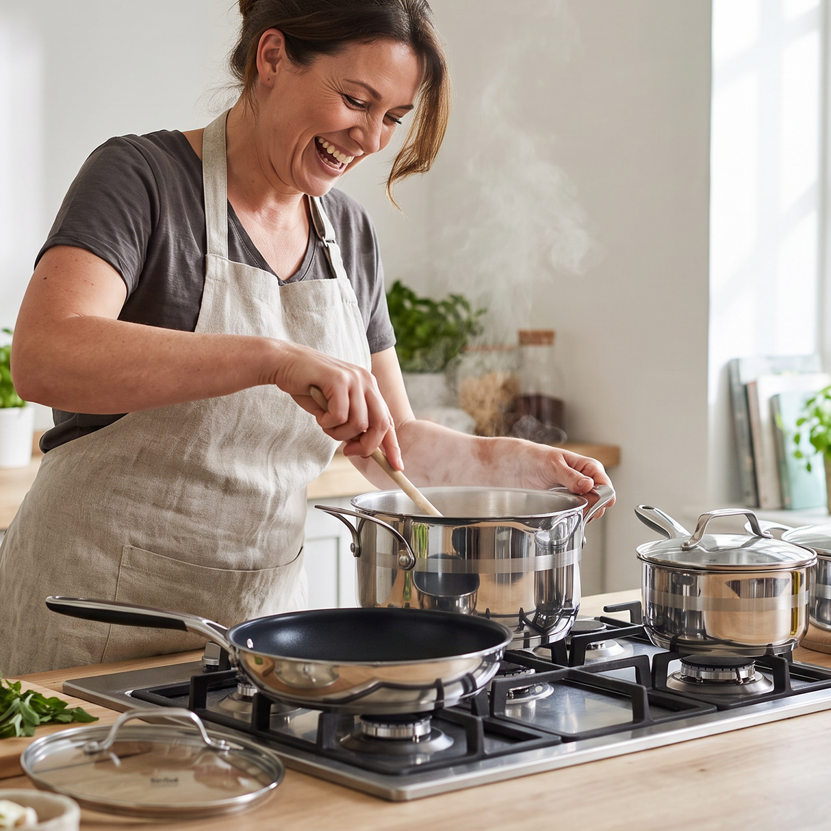 Tefal Jamie Oliver 9-teiliges Komplettes Pfannenset – Bratpfannen, Wokpfanne, Schmorpfanne & Kochtöpfe mit Deckel – Edelstahl & Antihaft – Induktionsgeeignet
