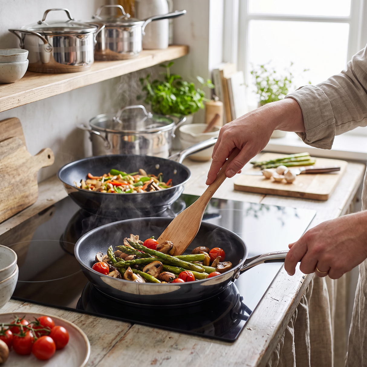 Tefal Jamie Oliver 9-teiliges Komplettes Pfannenset – Bratpfannen, Wokpfanne, Schmorpfanne & Kochtöpfe mit Deckel – Edelstahl & Antihaft – Induktionsgeeignet