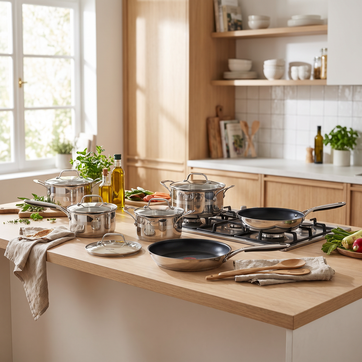Tefal Jamie Oliver 9-teiliges Komplettes Pfannenset – Bratpfannen, Wokpfanne, Schmorpfanne & Kochtöpfe mit Deckel – Edelstahl & Antihaft – Induktionsgeeignet