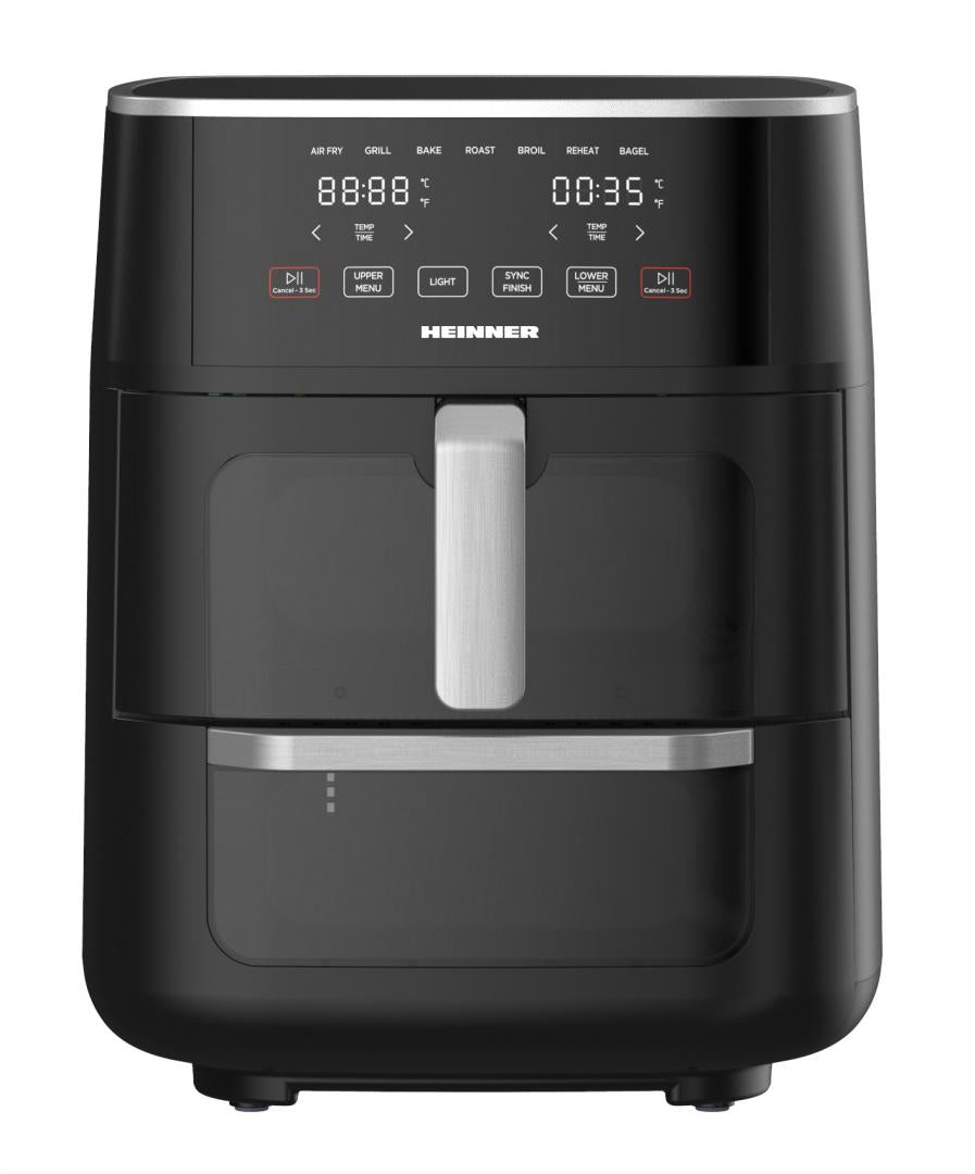 Heinner Dubbele Heteluchtfriteuse – 1500–1850W – 11L Totale Capaciteit – 6L + 5L – Airfryer Oven – Digitaal Display – Touchbediening – 10 Programma’s – Sync Cook & Sync Finish – Zwart