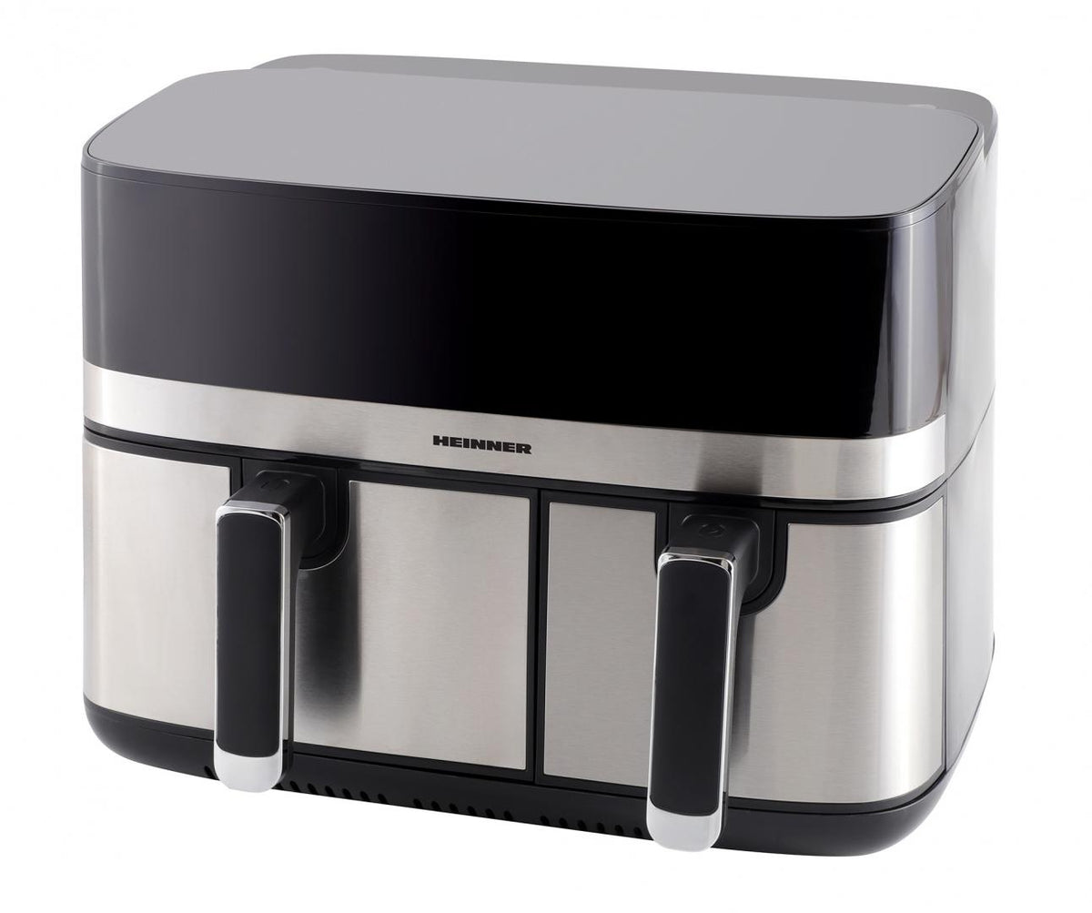 Heinner Dubbele Heteluchtfriteuse – 1700W – 8,6L Totale Capaciteit – 5,3L + 3,3L Manden – Digitaal Display – Touchbediening – 8 Programma’s – SYNC & MATCH – Grijs/Zilver