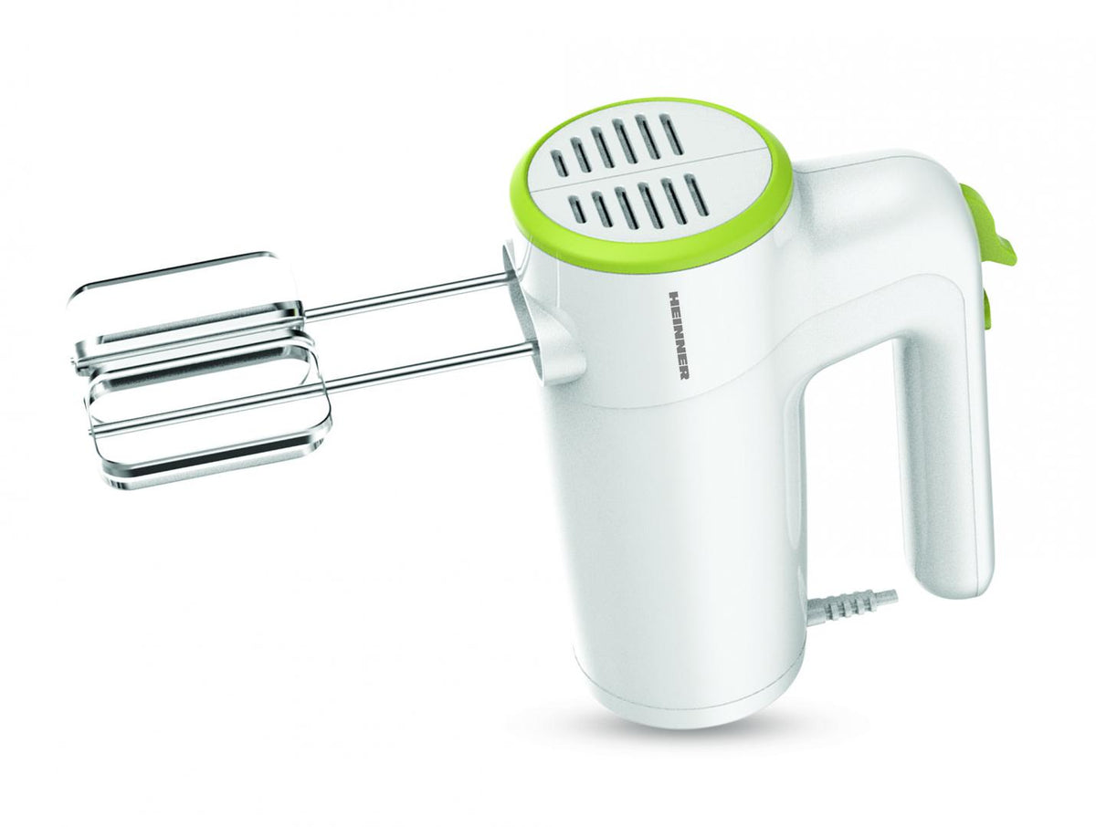 Heinner Handmixer – 300 W – 6 Snelheden + Turbo – RVS Kloppers & Deeghaken – Uitwerpknop – Wit/Groen