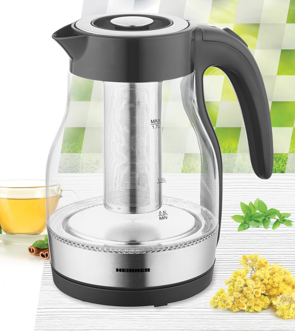 Heinner Glazen Waterkoker - 1,7 L - 2200W - Zwart - Met Uitneembaar Theefilter / Kalkfilter - Automatische Uitschakeling - Droogkookbeveiliging - 360° Draaivoet (2)