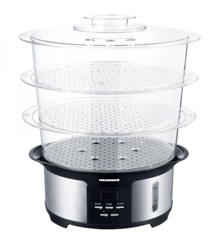 Heinner Master Collection Stoomkoker 12 L - 1000W - 3 Stoomlagen - Inclusief Rijstbakje - Vaatwasserbestendig - 90 min Timer - BPA-vrij - 1,4 L Waterreservoir - RVS/Zwart