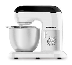 Heinner Planetaire Keukenmachine – 1000 W – RVS Mengkom 5 L – 10 Snelheden + Pulsstand – Garde, Deeghaak en Menghaak – Transparant Spatdeksel – Wit