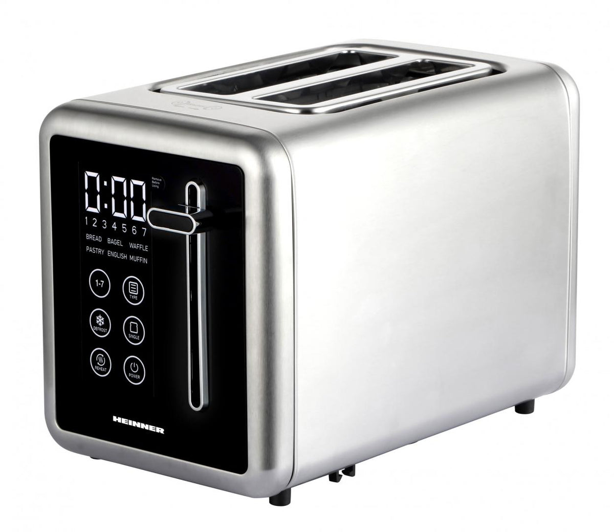 Heinner Digitale Broodrooster – 720-850 W – 2 Sneetjes – Touchbediening – 7 Bruiningsstanden – Ontdooien, Opwarmen en Annuleren – Uitneembare Kruimellade – RVS/Zwart