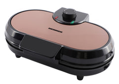 Heinner Copper Crown HWF-100CR Wafelijzer – 1000 W – Anti-aanbakplaten – Dubbele Wafelplaat – Instelbare Temperatuurknop – Cool-Touch Handgreep – Zwart/Koper