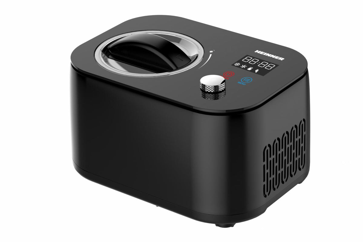 Heinner IJsmachine – 100 W – 1 L – Ingebouwde Compressor – LED-display – Touchbediening & Draaiknop – IJs-, Yoghurt-, Meng- & Koelfunctie – Uitneembare IJskom – Zwart