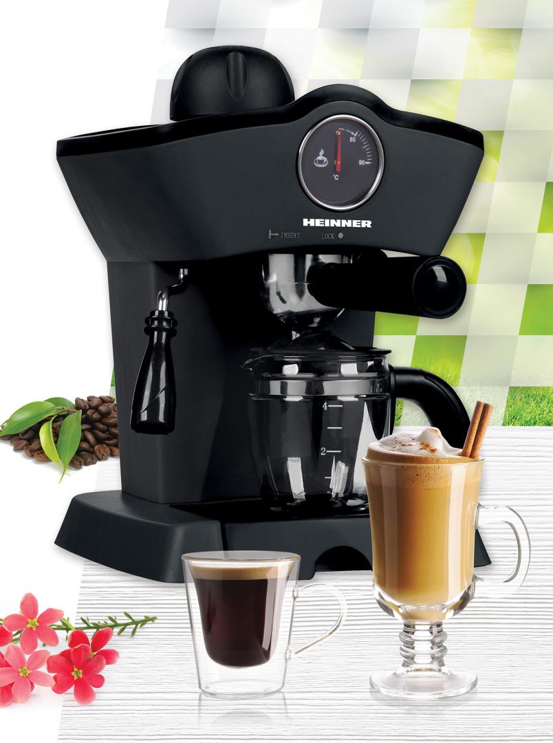 Heinner Retro Effect Espressomachine – 800W – 250 ml Capaciteit – 3,5 bar – Espresso & Cappuccino – Melkopschuimer – Frontale Thermometer – Filter voor 4 Kopjes – Zwart (2)