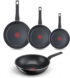 Tefal Easy Cook & Clean Pfannenset - Bratpfannen 20/24/28cm + Wokpfanne 28cm - Nicht geeignet für Induktion - Antihaftbeschichtung - Aluminium - Schwarz