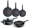 Tefal Easy Cook & Clean Pfannenset - Bratpfannen 20/24/28cm + Wokpfanne 28cm + Bratpfanne 28cm - Nicht geeignet für Induktion - Antihaftbeschichtung - Aluminium - Schwarz