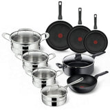 Tefal Hard Titanium Pro Complete Pannenset - 9-delig - Kookpotten - Koekenpannen - Wokpan - Hapjespan - Aluminium