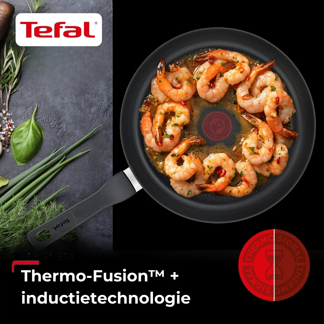 Tefal Hard Titanium Pro 4-delige Pannenset - Koekenpannen met Wokpan - Zwart