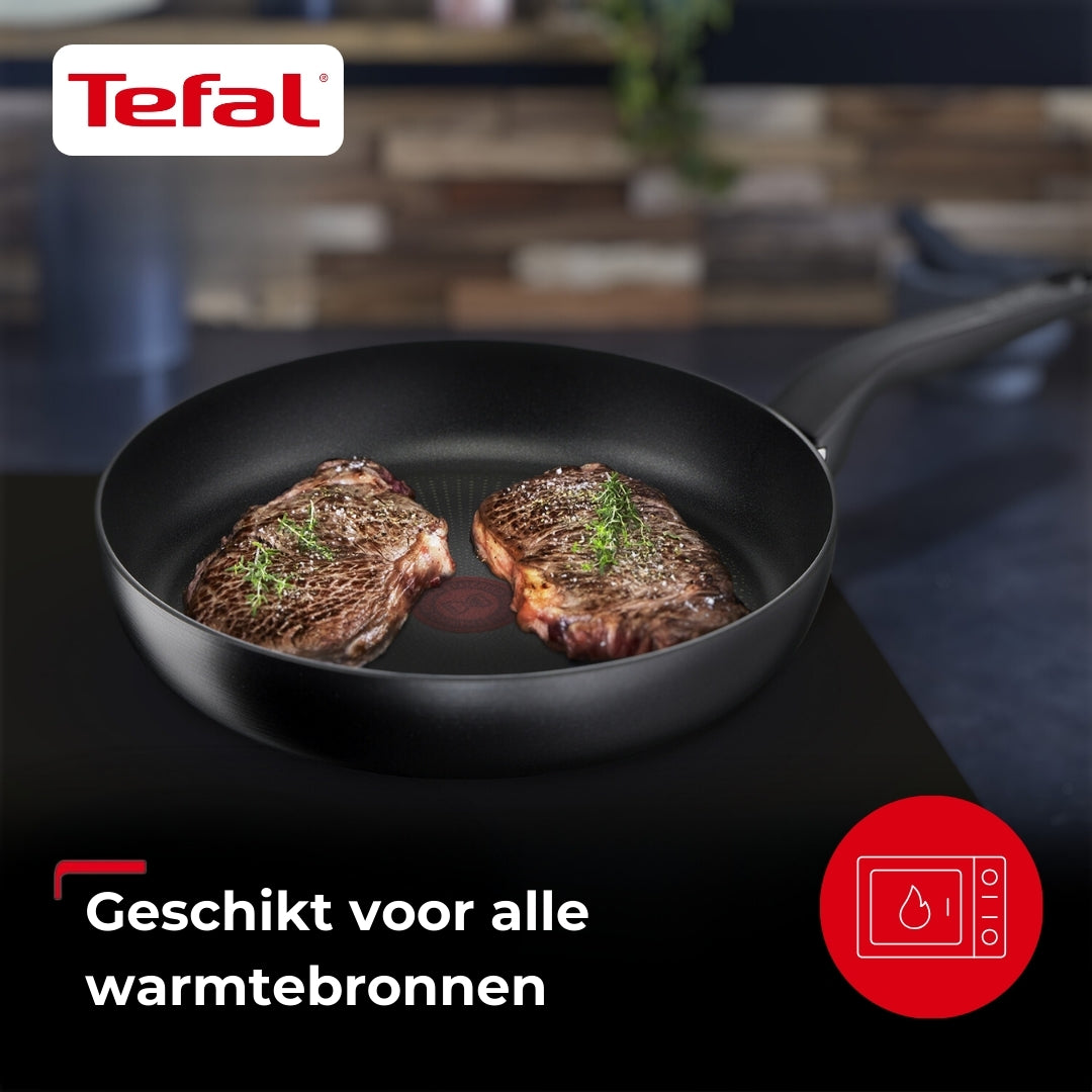 Tefal Hard Titanium Pro 4-delige Pannenset - Koekenpannen met Wokpan - Zwart