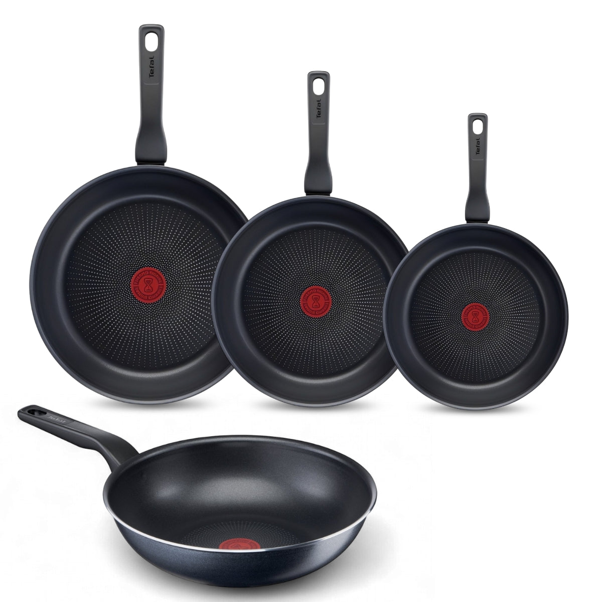 Tefal XL Force Pannenset - Koekenpannen Ø20/24/28cm + Wokpan Ø28cm - Niet Geschikt voor Inductie - Aluminium - Zwart