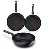 Tefal Hard Titanium Pro 3-delige Pannenset - Koekenpannen met Wokpan - Zwart