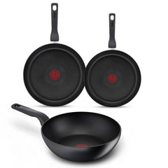 Tefal Hard Titanium Pro 3-teiliges Pfannenset – Bratpfannen Ø 24/28 cm mit Wokpfanne – Induktionsgeeignet – Schwarz
