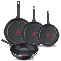 Tefal Day by Day Pfannenset – Bratpfannen Ø 20/24/28 cm + Wokpfanne Ø 28 cm – Nicht Induktionsgeeignet – Antihaftbeschichtung – Ausgießer – Aluminium – Schwarz