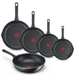 Tefal Day by Day Pfannenset 5-teilig – Bratpfannen Ø 20/24/28/32 cm + Wokpfanne Ø 28 cm – Aluminium – Antihaft – Nicht Induktionsgeeignet