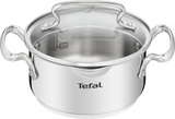 Tefal DUETTO+ kookpan van 16 cm met glazen deksel, zilverkleurig roestvrij staal, twee handvaten, vaatwasserbestendig