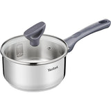 Tefal Daily Cook steelpan 16 cm met glazen deksel en grijze ergonomische handvat, zilverkleurig