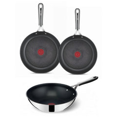 Tefal Jamie Oliver 3-teiliges Edelstahl Pfannenset – Mit Wokpfanne – Induktionsgeeignet