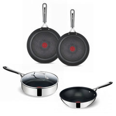 Tefal Jamie Oliver 4-teiliges Pfannenset – Bratpfannen mit Wokpfanne und Schmorpfanne – Induktionsgeeignet – Edelstahl
