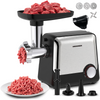 Heinner Elektrischer Fleischwolf – 2100 W – Mahlleistung 1,8 kg/Min – 3 Lochscheiben – 2 Geschwindigkeiten und Rückwärtsfunktion – Wurst-, Kibbeh- und Tomatenaufsätze – Edelstahl/Schwarz