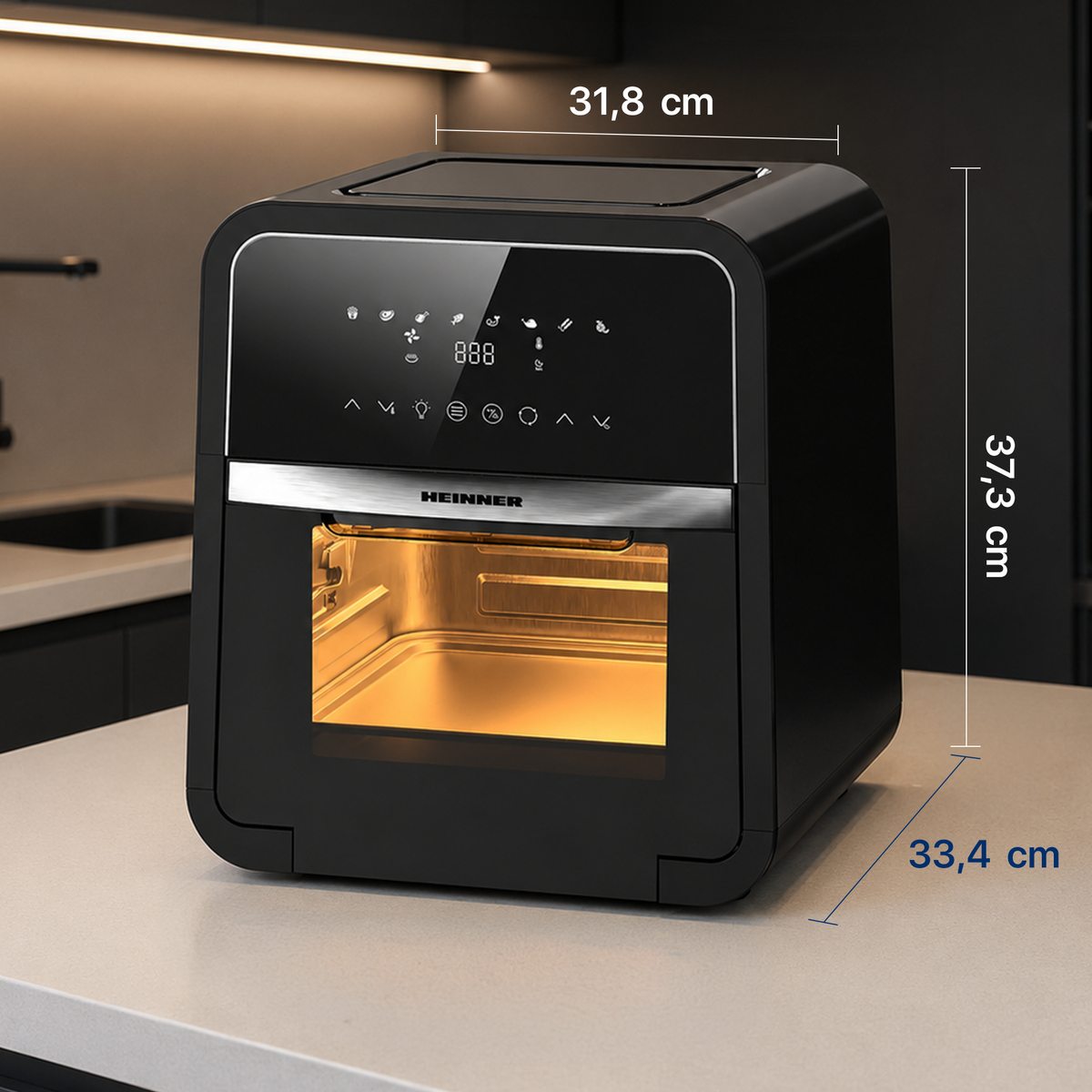 Heinner Heteluchtfriteuse – 2000W – 12L Capaciteit – Ovenfunctie – Digitaal Touchdisplay – Timer 60 min – Dehydrateren 24u – 8 Programma’s – Rotisserie – Zwart (10)